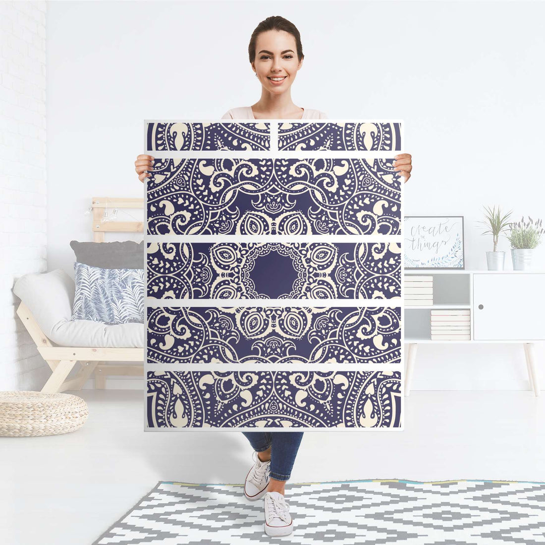 Klebefolie Blue Mandala - IKEA Hemnes Kommode 6 Schubladen - Folie