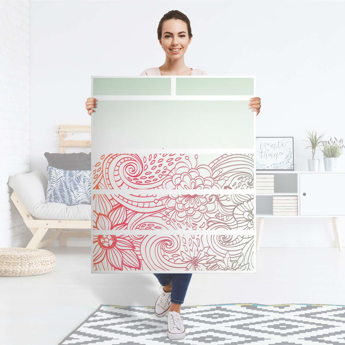 Klebefolie Floral Doodle - IKEA Hemnes Kommode 6 Schubladen - Folie