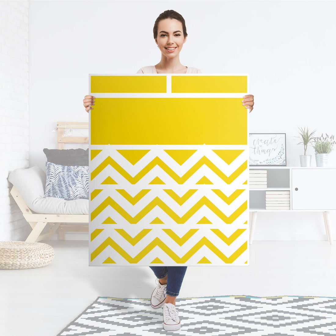 Klebefolie Gelbe Zacken  - IKEA Hemnes Kommode 6 Schubladen - Folie