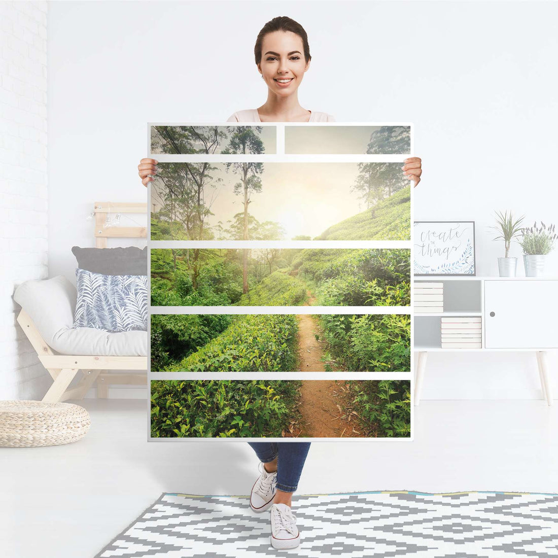 Klebefolie Green Tea Fields - IKEA Hemnes Kommode 6 Schubladen - Folie