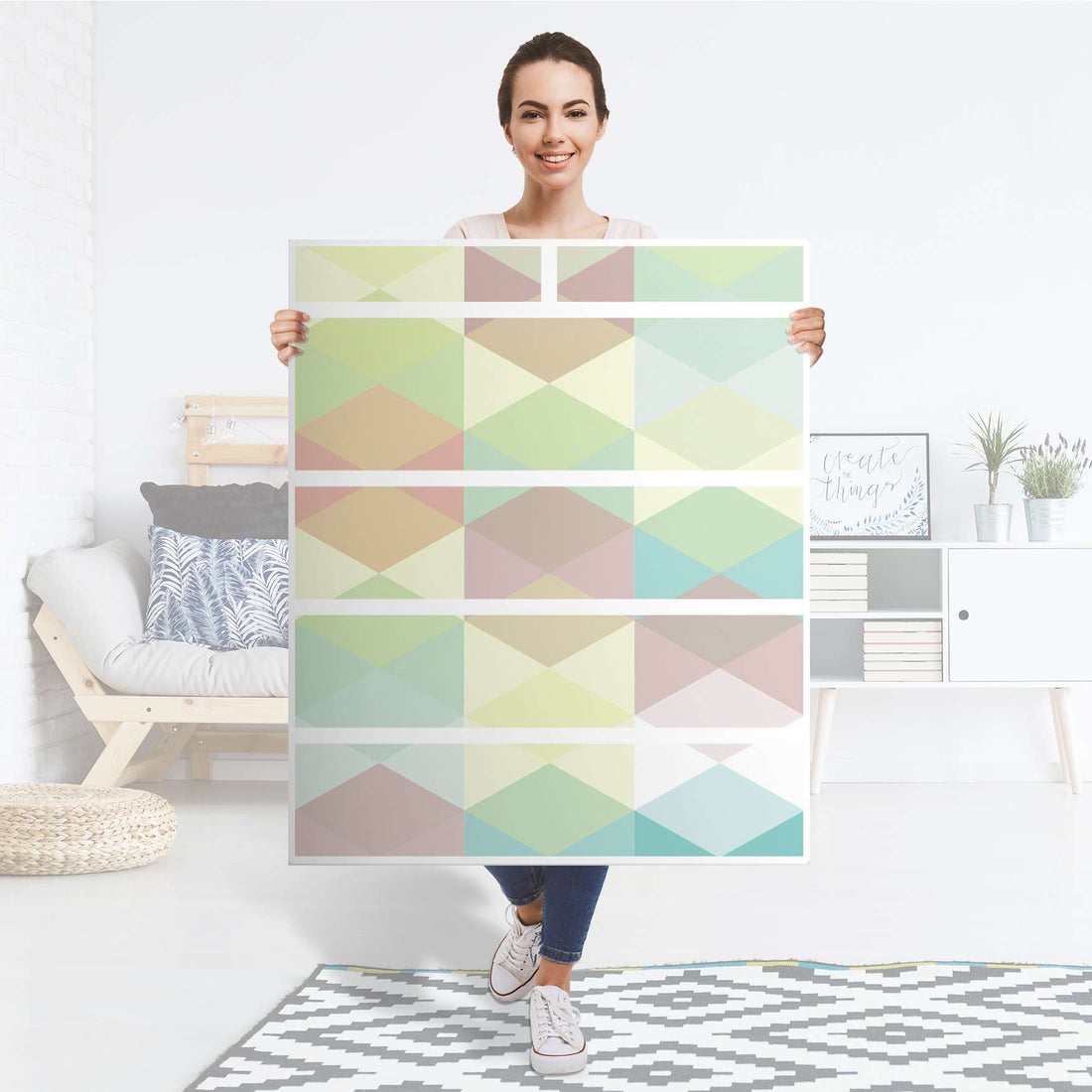 Klebefolie Melitta Pastell Geometrie - IKEA Hemnes Kommode 6 Schubladen - Folie