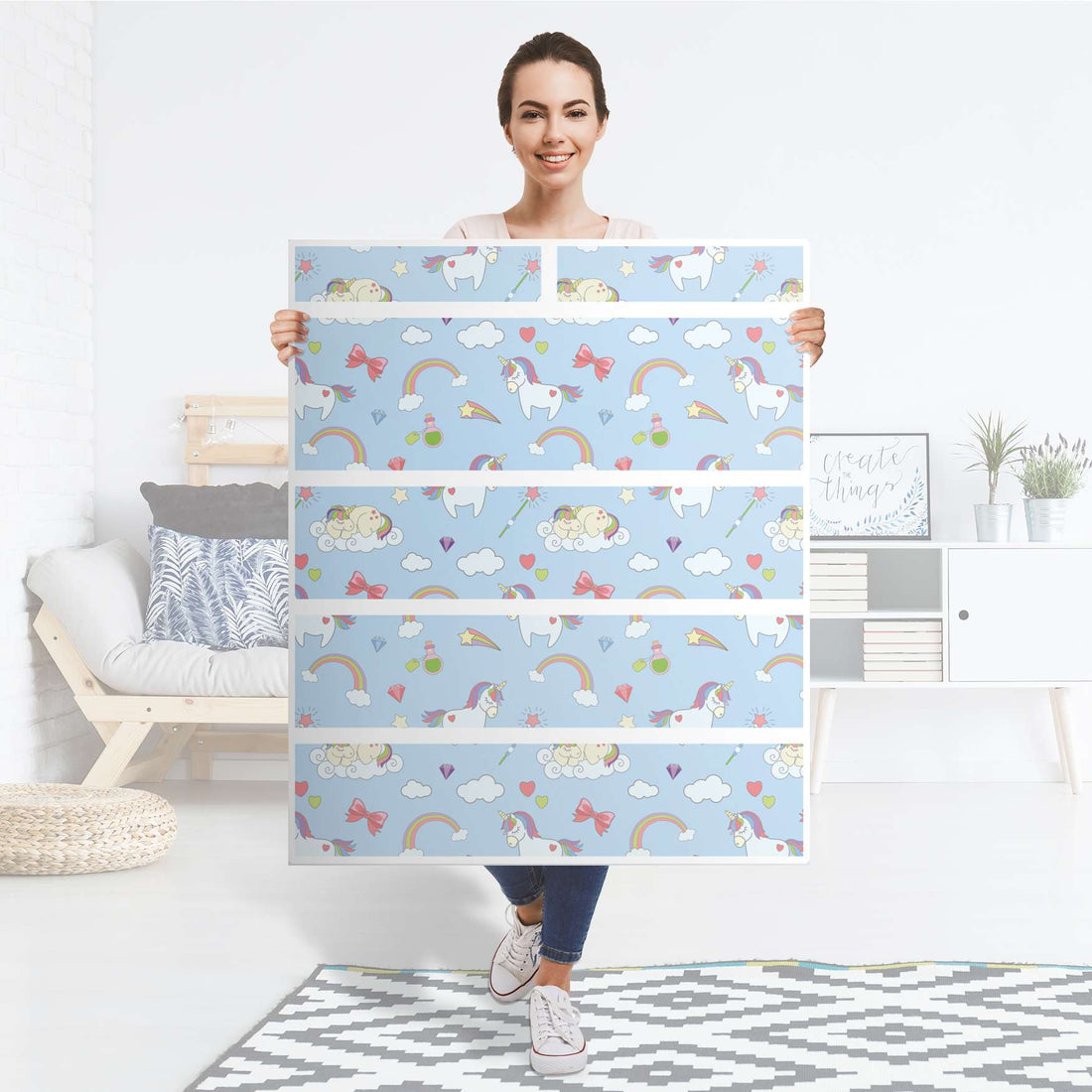 Klebefolie Rainbow Unicorn - IKEA Hemnes Kommode 6 Schubladen - Folie