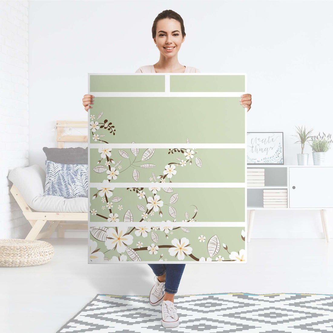 Klebefolie White Blossoms - IKEA Hemnes Kommode 6 Schubladen - Folie