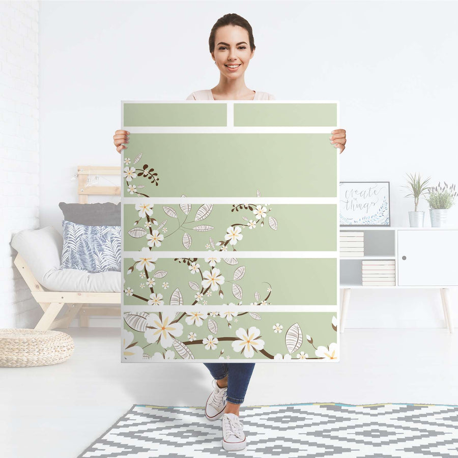 Klebefolie White Blossoms - IKEA Hemnes Kommode 6 Schubladen - Folie