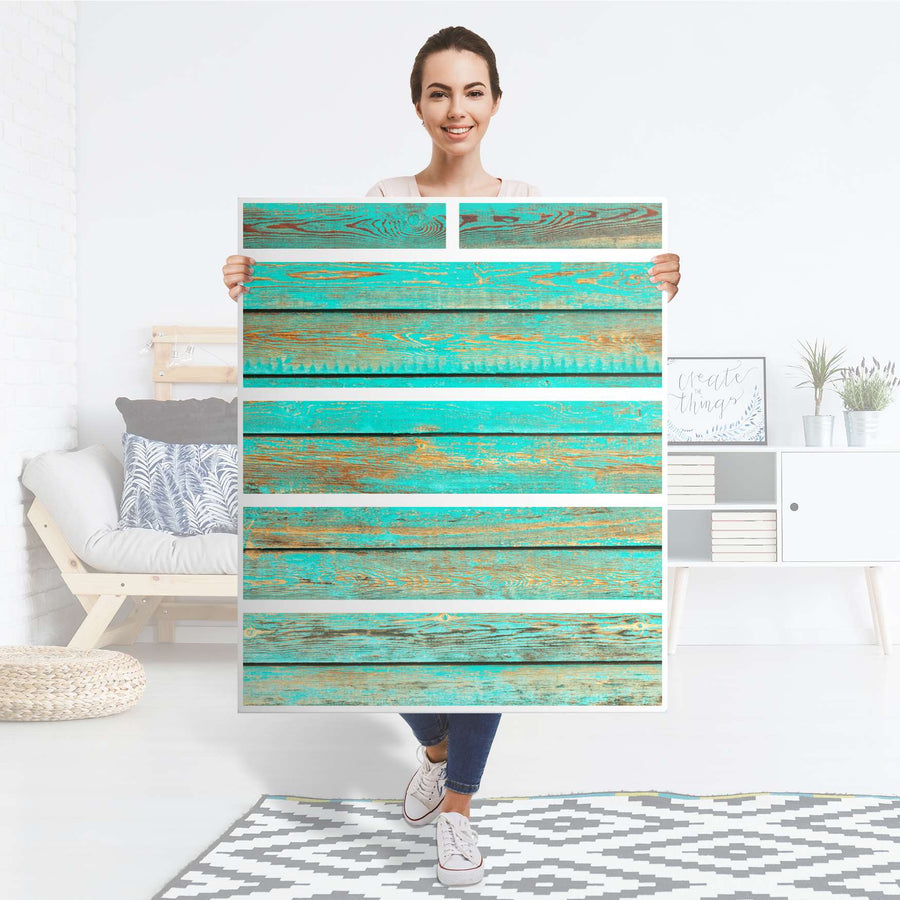 Klebefolie Wooden Aqua - IKEA Hemnes Kommode 6 Schubladen - Folie