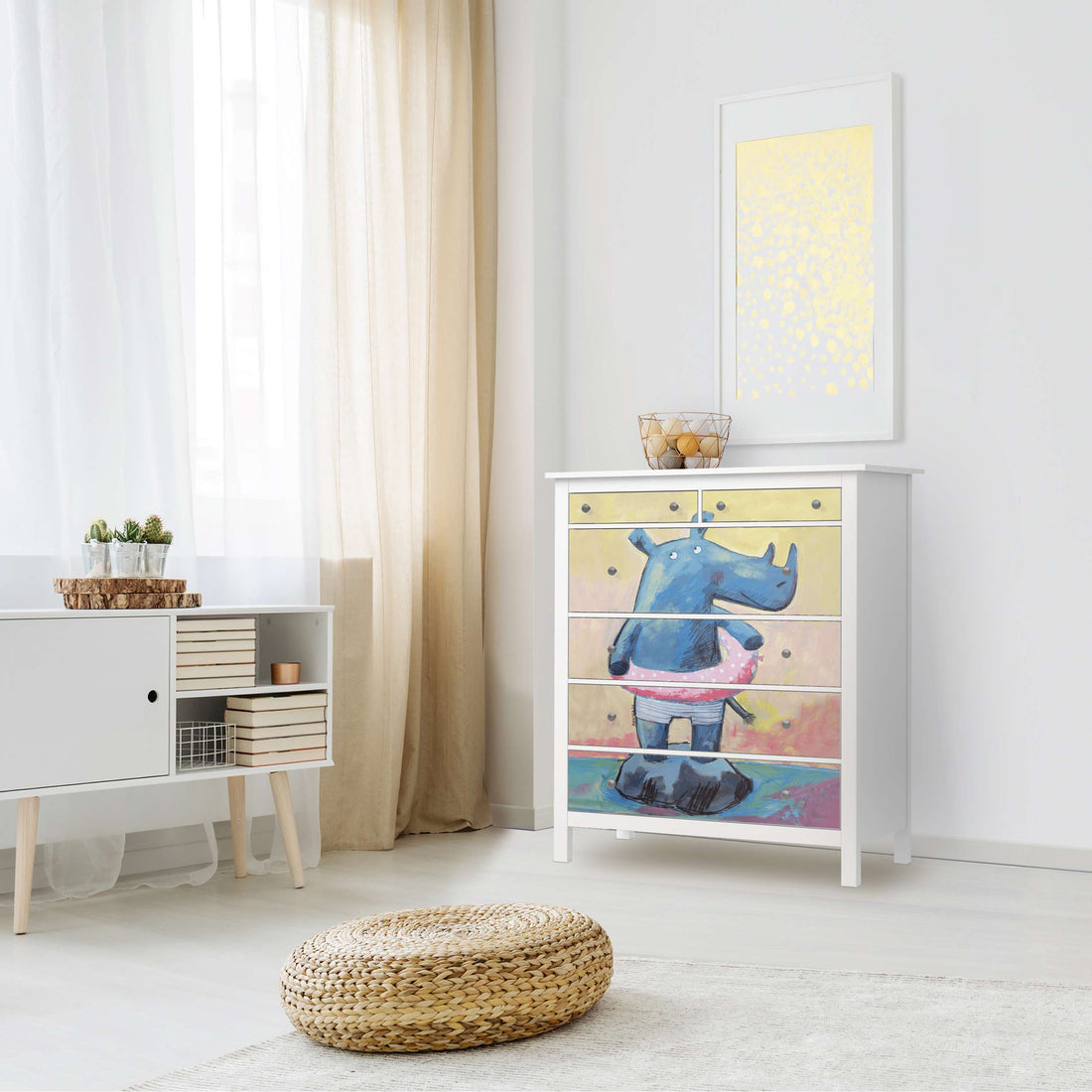 Klebefolie Nashorn - IKEA Hemnes Kommode 6 Schubladen - Kinderzimmer