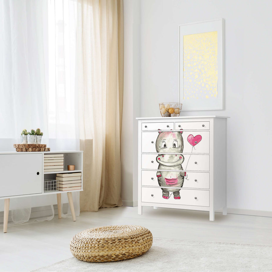 Klebefolie Nilpferd mit Herz - IKEA Hemnes Kommode 6 Schubladen - Kinderzimmer