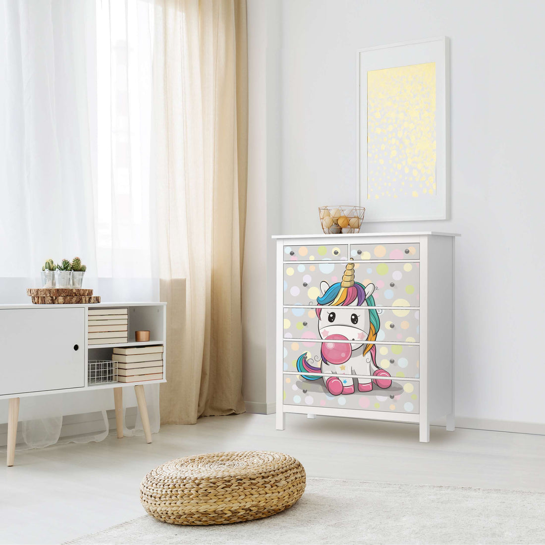 Klebefolie Rainbow das Einhorn - IKEA Hemnes Kommode 6 Schubladen - Kinderzimmer