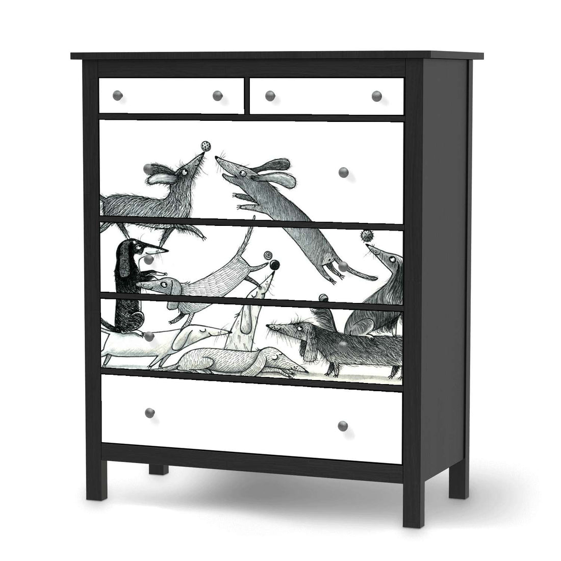 Klebefolie Akrobaten Dackel - IKEA Hemnes Kommode 6 Schubladen - schwarz