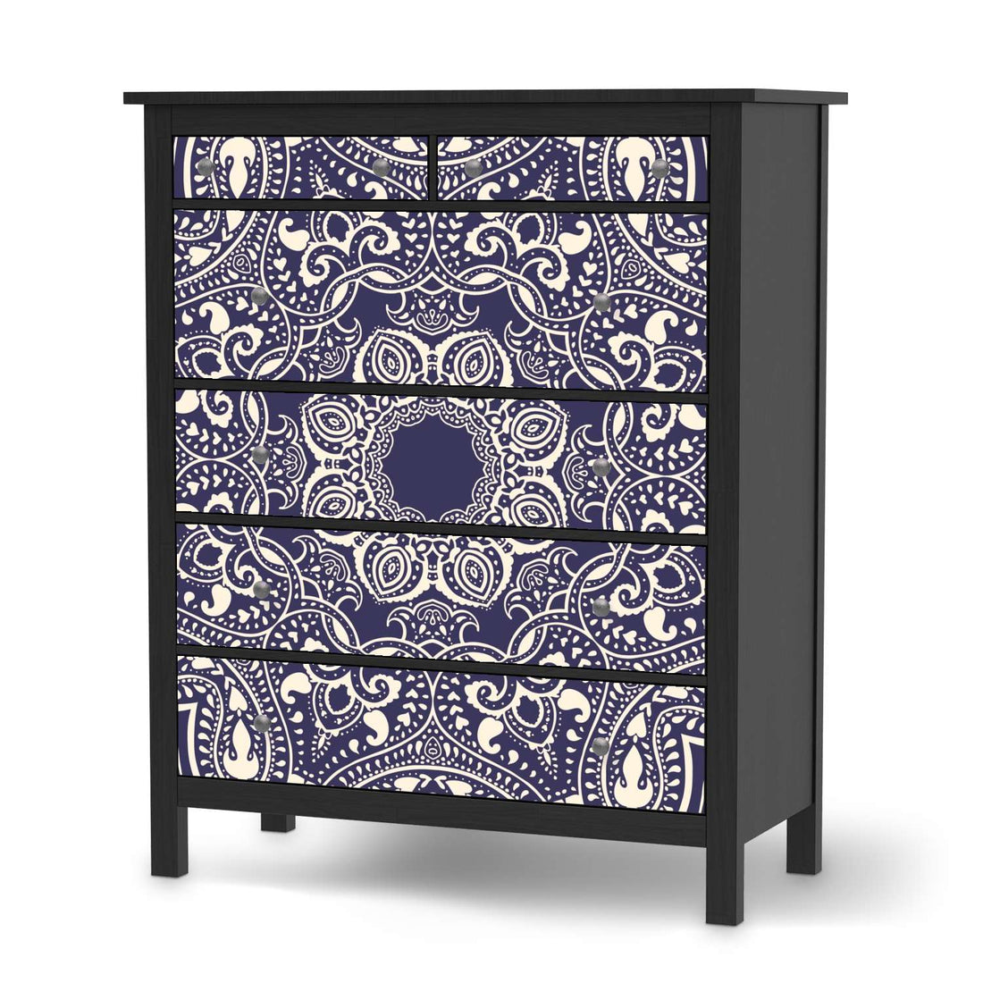 Klebefolie Blue Mandala - IKEA Hemnes Kommode 6 Schubladen - schwarz