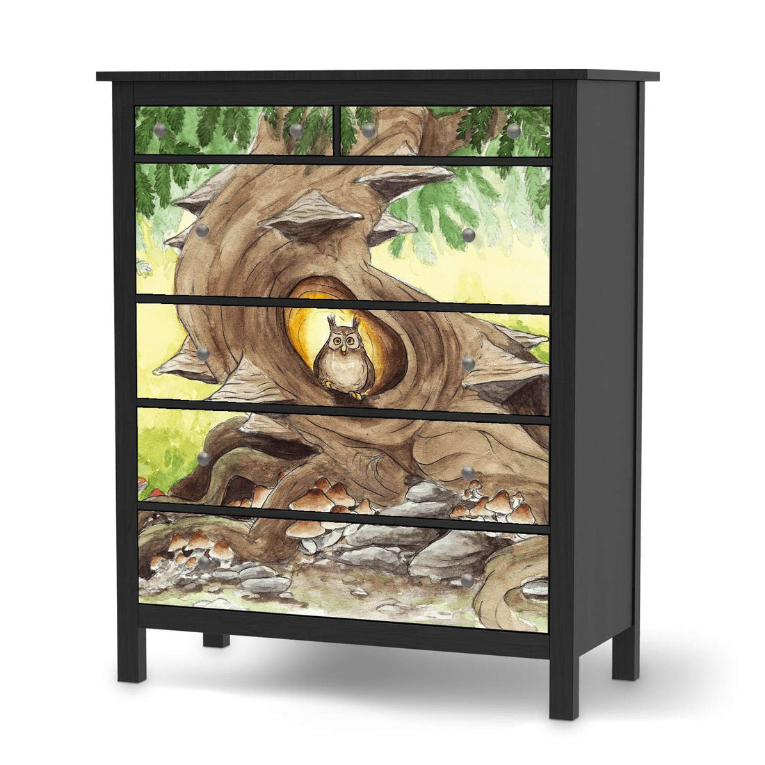 Klebefolie Eulenbaum - IKEA Hemnes Kommode 6 Schubladen - schwarz
