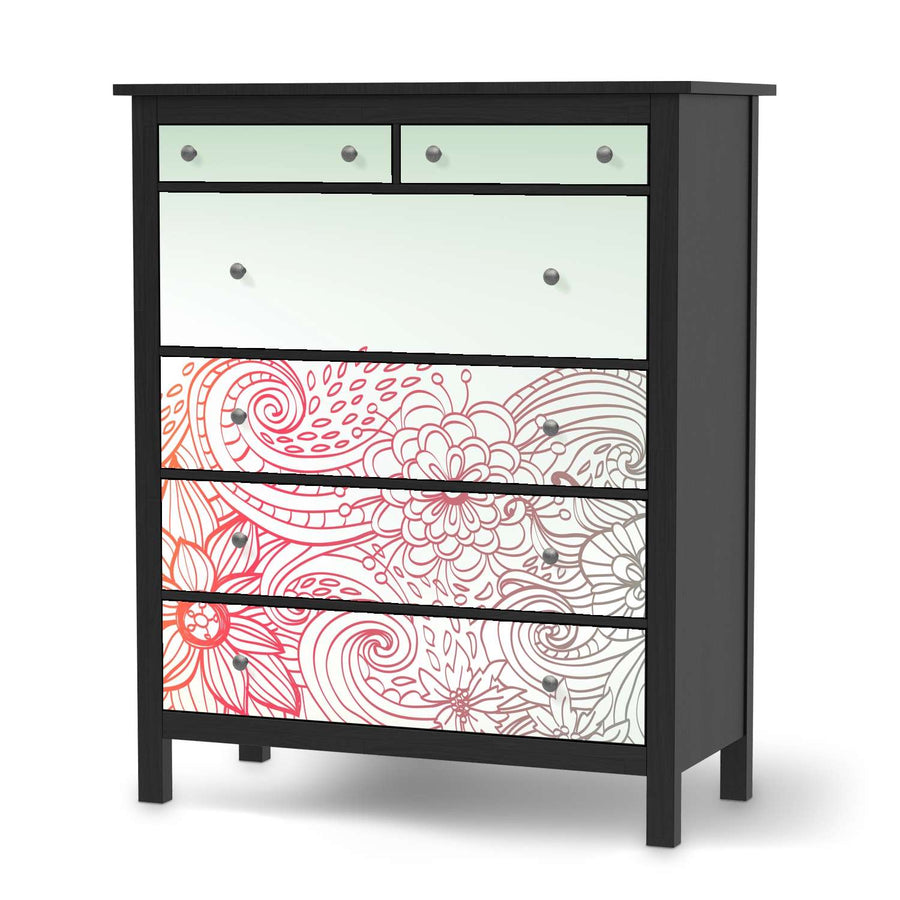 Klebefolie Floral Doodle - IKEA Hemnes Kommode 6 Schubladen - schwarz