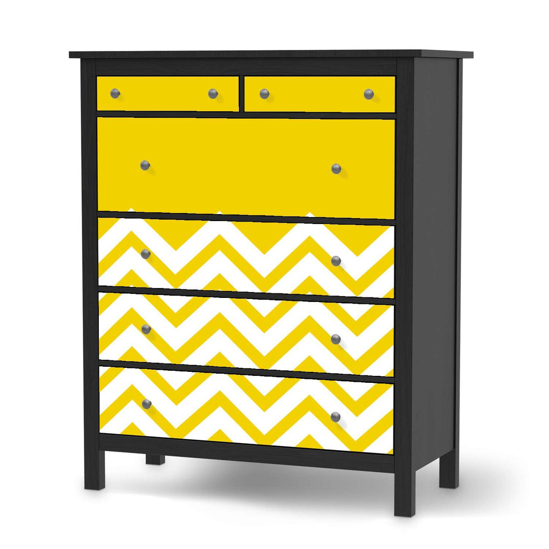 Klebefolie Gelbe Zacken  - IKEA Hemnes Kommode 6 Schubladen - schwarz