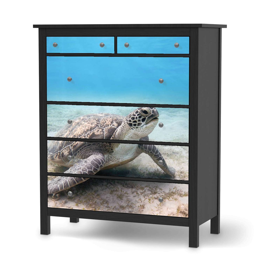 Klebefolie Green Sea Turtle - IKEA Hemnes Kommode 6 Schubladen - schwarz
