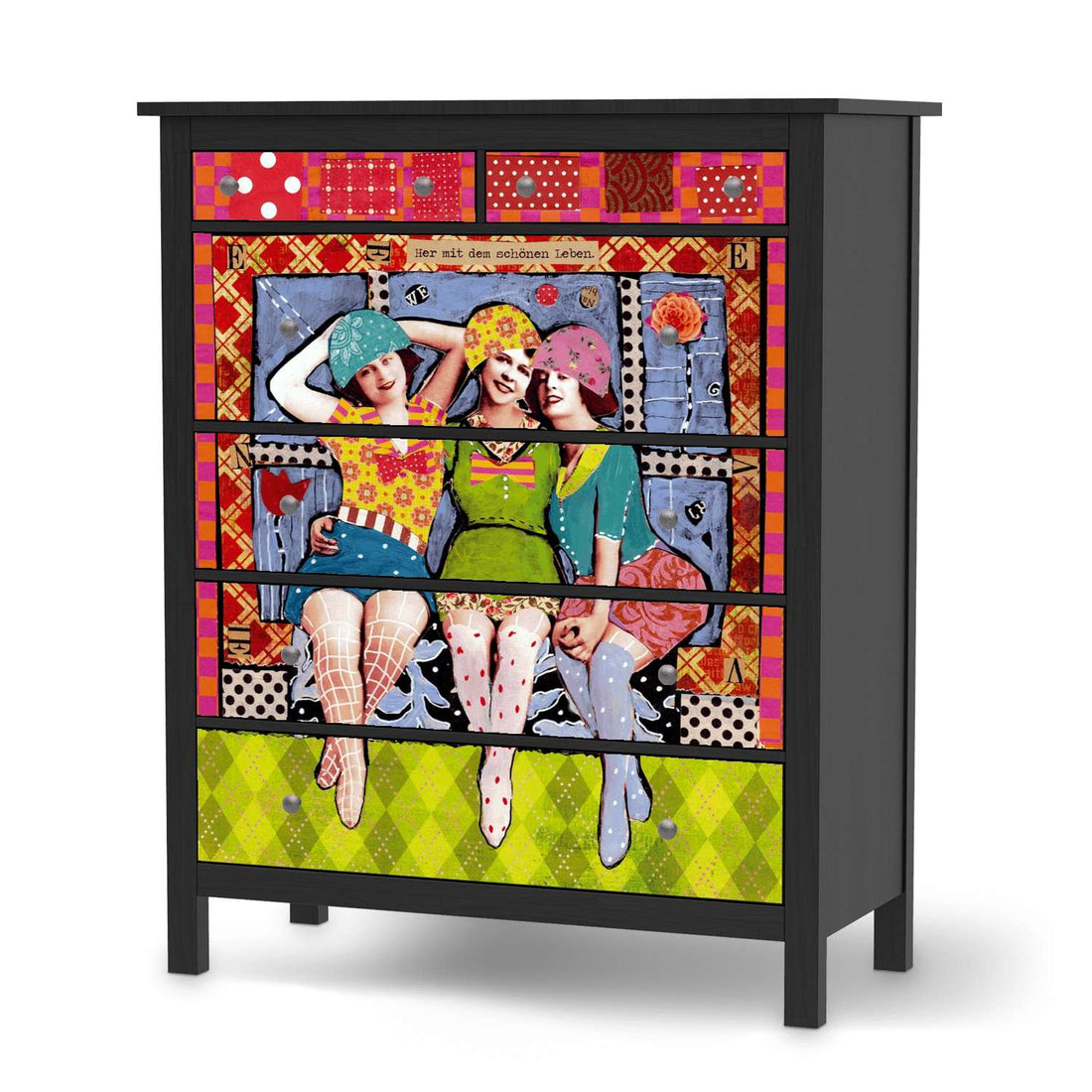 Klebefolie Her mit dem schönen Leben - IKEA Hemnes Kommode 6 Schubladen - schwarz