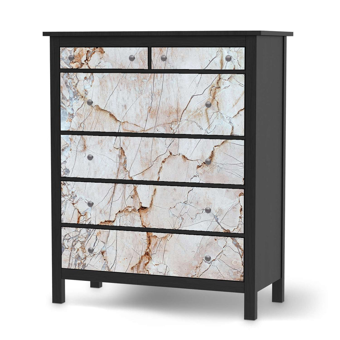 Klebefolie Marmor rosa - IKEA Hemnes Kommode 6 Schubladen - schwarz