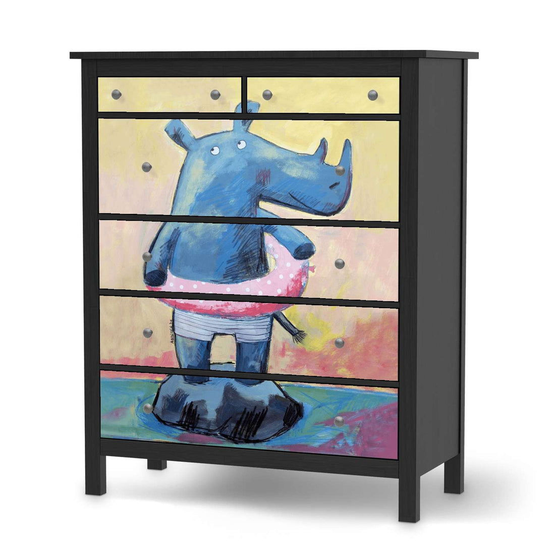 Klebefolie Nashorn - IKEA Hemnes Kommode 6 Schubladen - schwarz