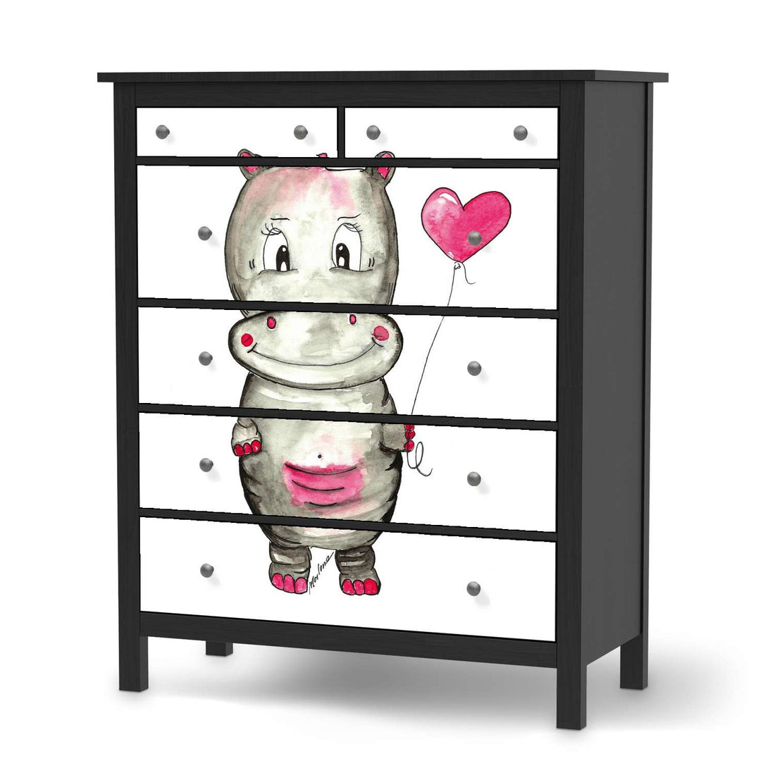 Klebefolie Nilpferd mit Herz - IKEA Hemnes Kommode 6 Schubladen - schwarz