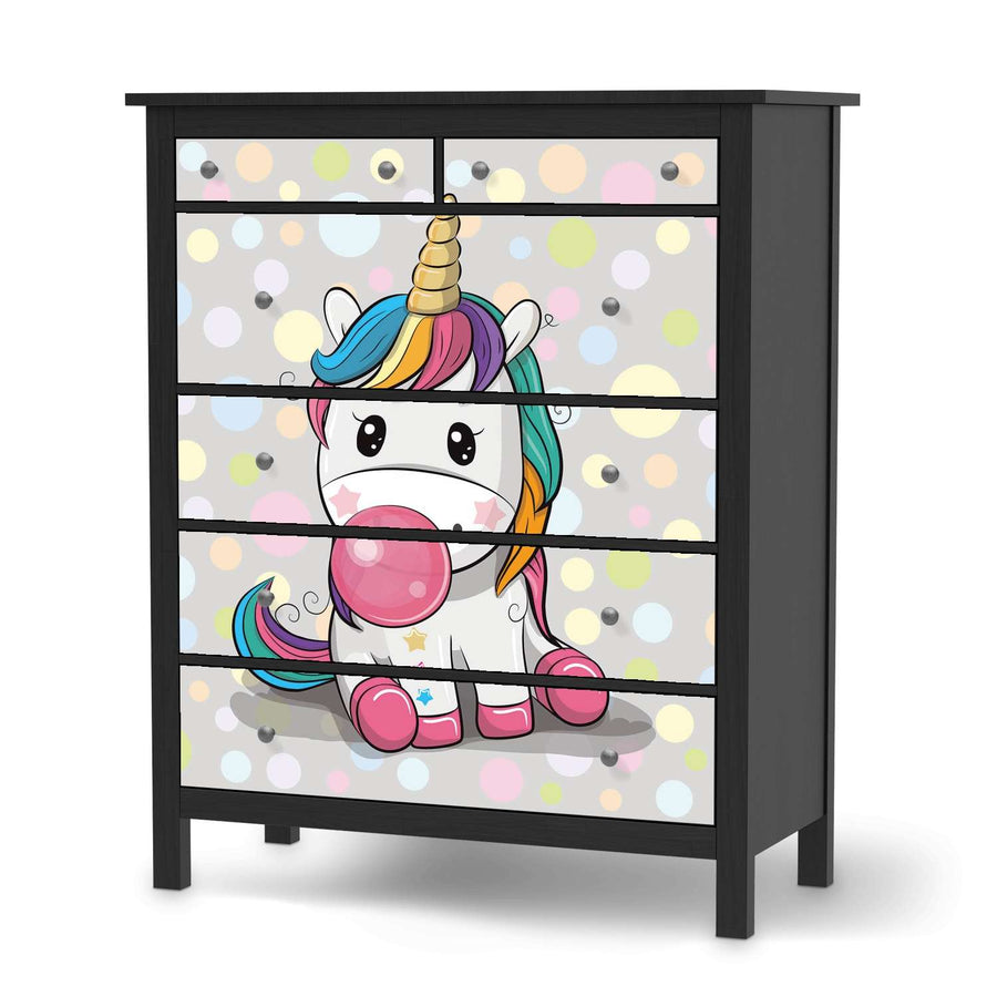 Klebefolie Rainbow das Einhorn - IKEA Hemnes Kommode 6 Schubladen - schwarz