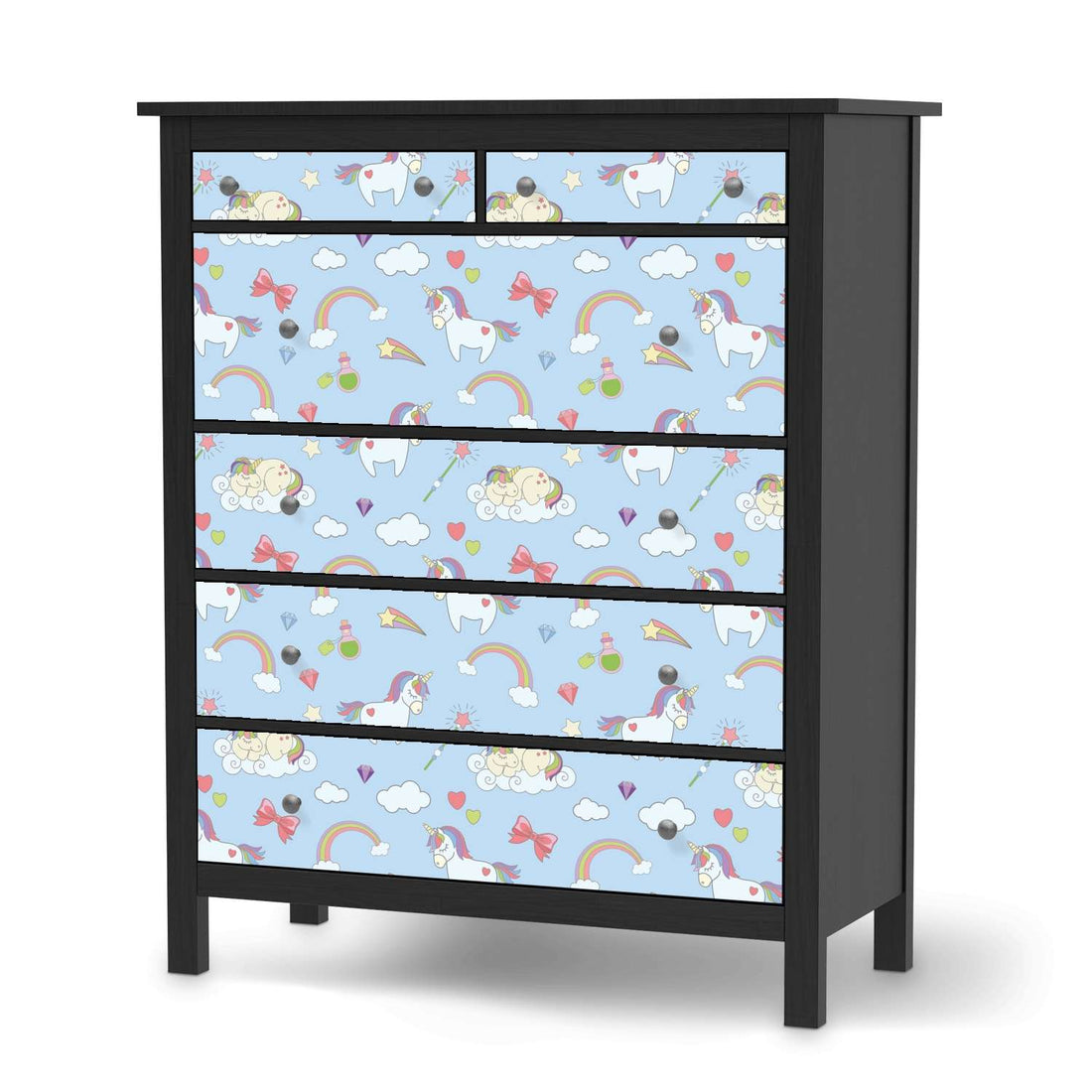 Klebefolie Rainbow Unicorn - IKEA Hemnes Kommode 6 Schubladen - schwarz