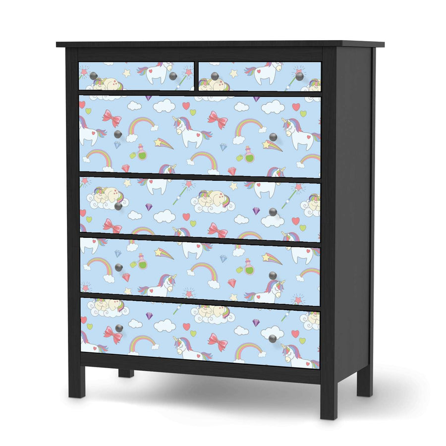 Klebefolie Rainbow Unicorn - IKEA Hemnes Kommode 6 Schubladen - schwarz
