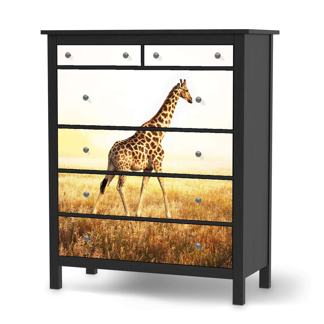 Klebefolie Savanna Giraffe - IKEA Hemnes Kommode 6 Schubladen - schwarz
