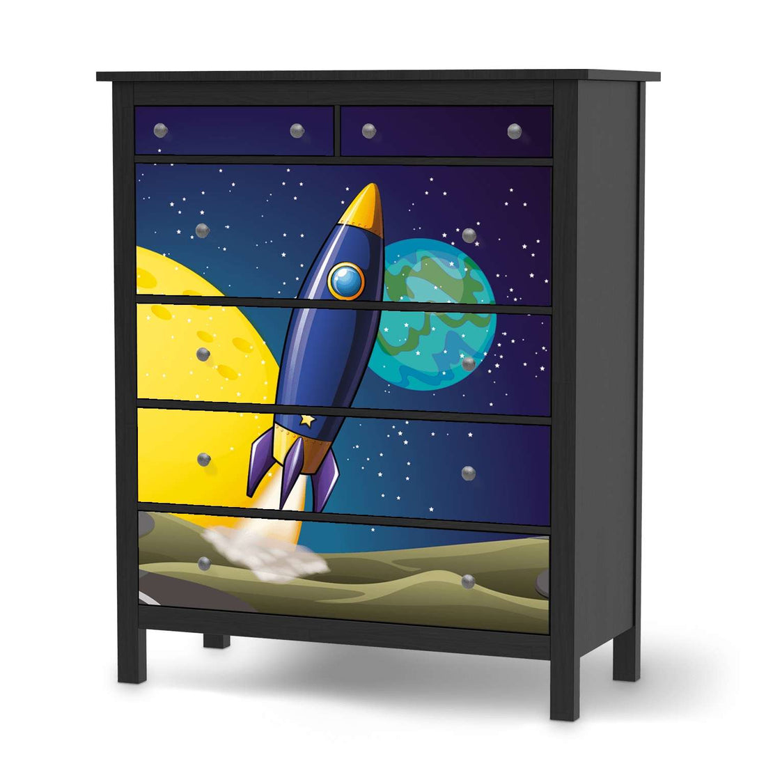 Klebefolie Space Rocket - IKEA Hemnes Kommode 6 Schubladen - schwarz