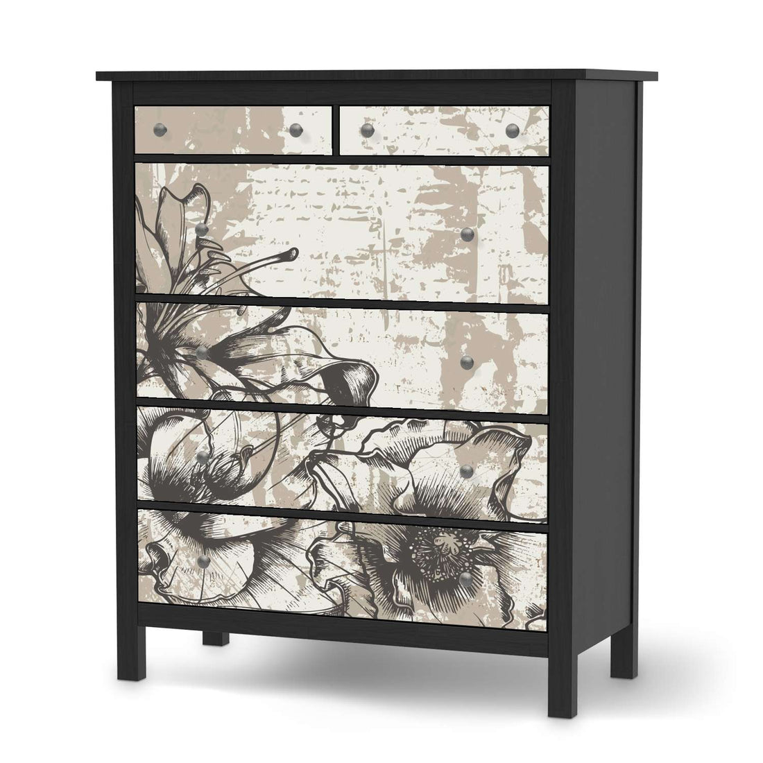 Klebefolie Styleful Vintage 1 - IKEA Hemnes Kommode 6 Schubladen - schwarz