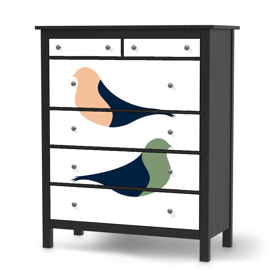Klebefolie Vintage Vögel - IKEA Hemnes Kommode 6 Schubladen - schwarz