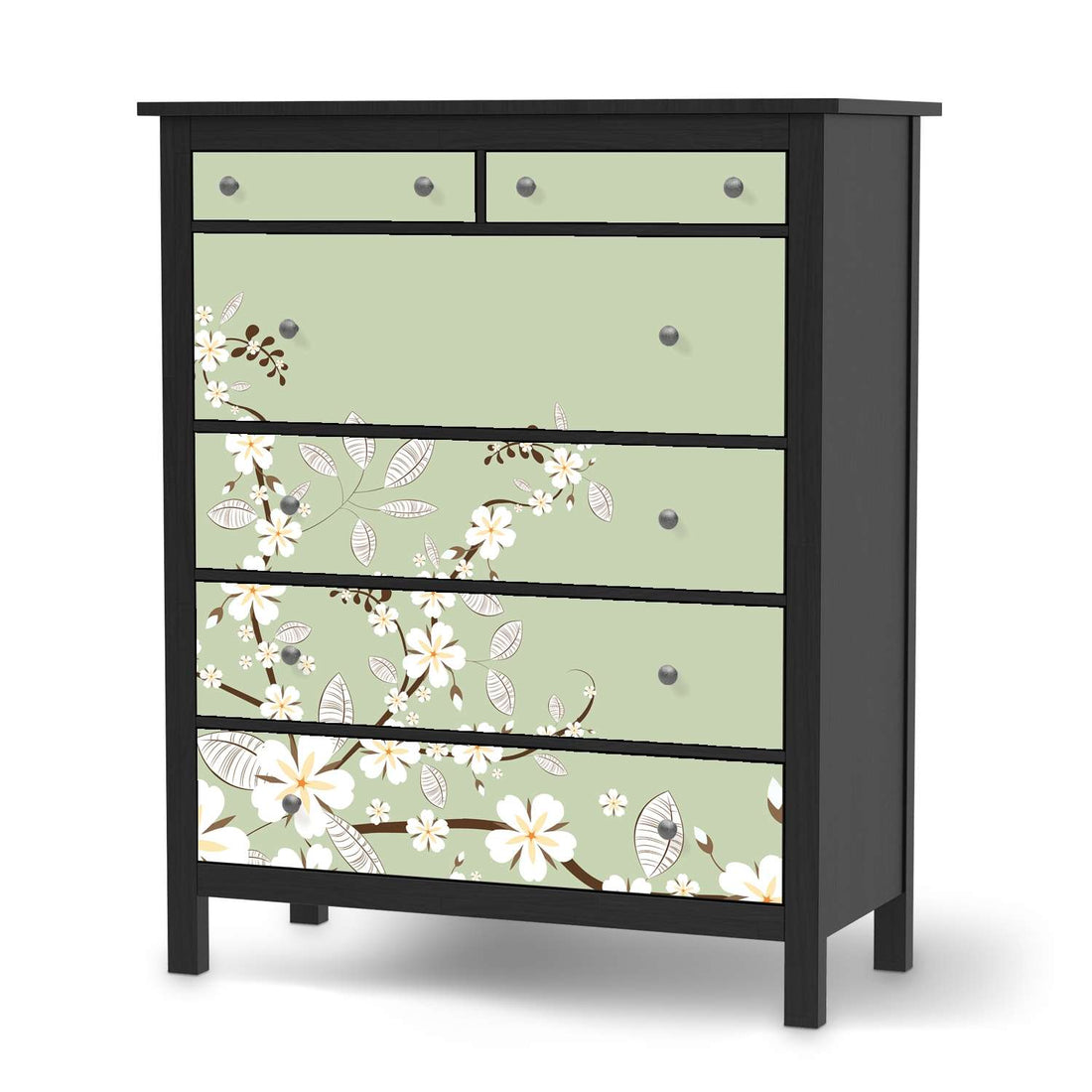 Klebefolie White Blossoms - IKEA Hemnes Kommode 6 Schubladen - schwarz