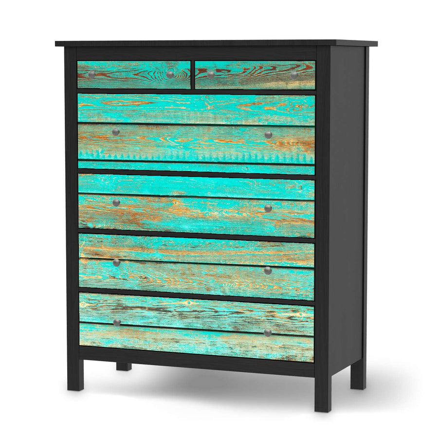 Klebefolie Wooden Aqua - IKEA Hemnes Kommode 6 Schubladen - schwarz