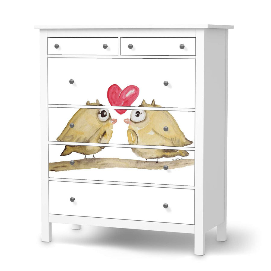 Klebefolie 2 kleine Eulen - IKEA Hemnes Kommode 6 Schubladen  - weiss
