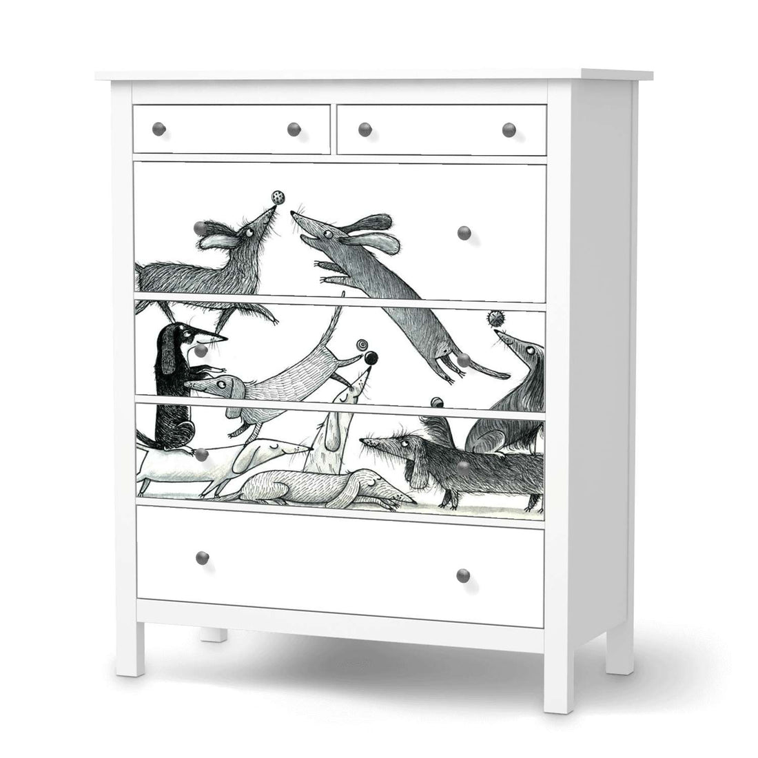 Klebefolie Akrobaten Dackel - IKEA Hemnes Kommode 6 Schubladen  - weiss