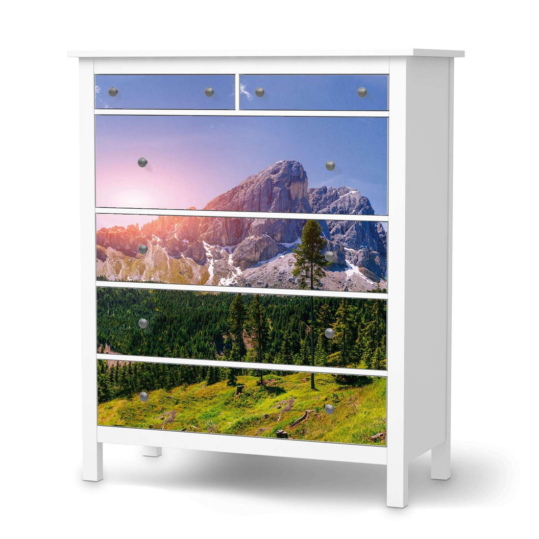 Klebefolie Alpenblick - IKEA Hemnes Kommode 6 Schubladen  - weiss