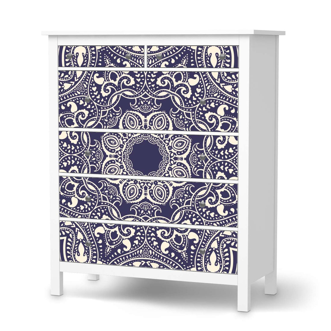 Klebefolie Blue Mandala - IKEA Hemnes Kommode 6 Schubladen  - weiss