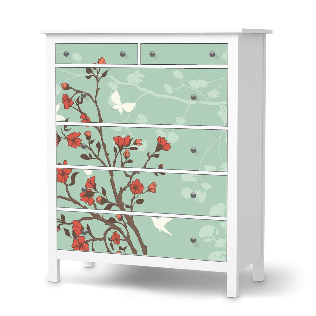 Klebefolie Blütenzauber - IKEA Hemnes Kommode 6 Schubladen  - weiss