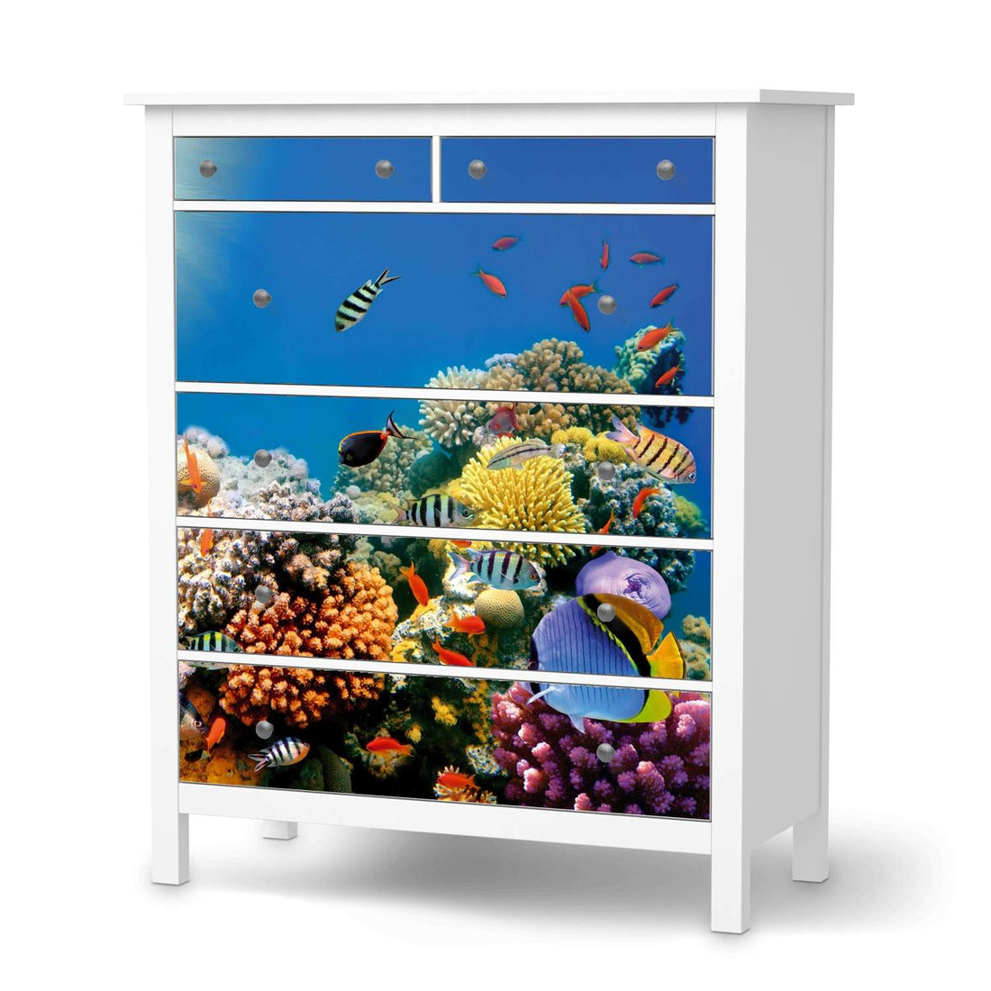 Klebefolie Coral Reef - IKEA Hemnes Kommode 6 Schubladen  - weiss