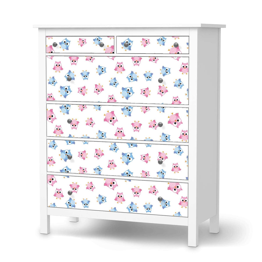 Klebefolie Eulenparty - IKEA Hemnes Kommode 6 Schubladen  - weiss