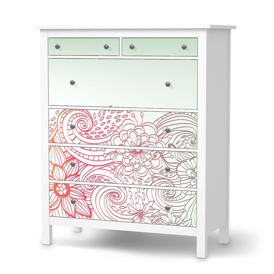 Klebefolie Floral Doodle - IKEA Hemnes Kommode 6 Schubladen  - weiss