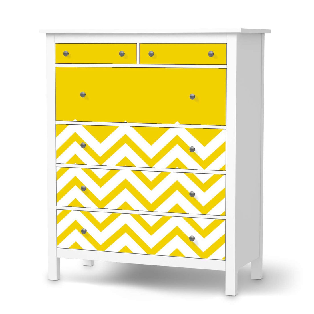 Klebefolie Gelbe Zacken  - IKEA Hemnes Kommode 6 Schubladen  - weiss