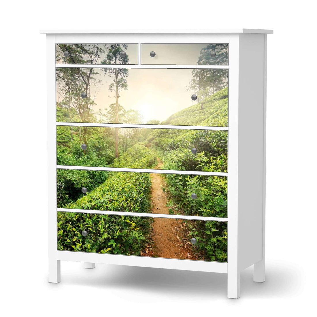 Klebefolie Green Tea Fields - IKEA Hemnes Kommode 6 Schubladen  - weiss