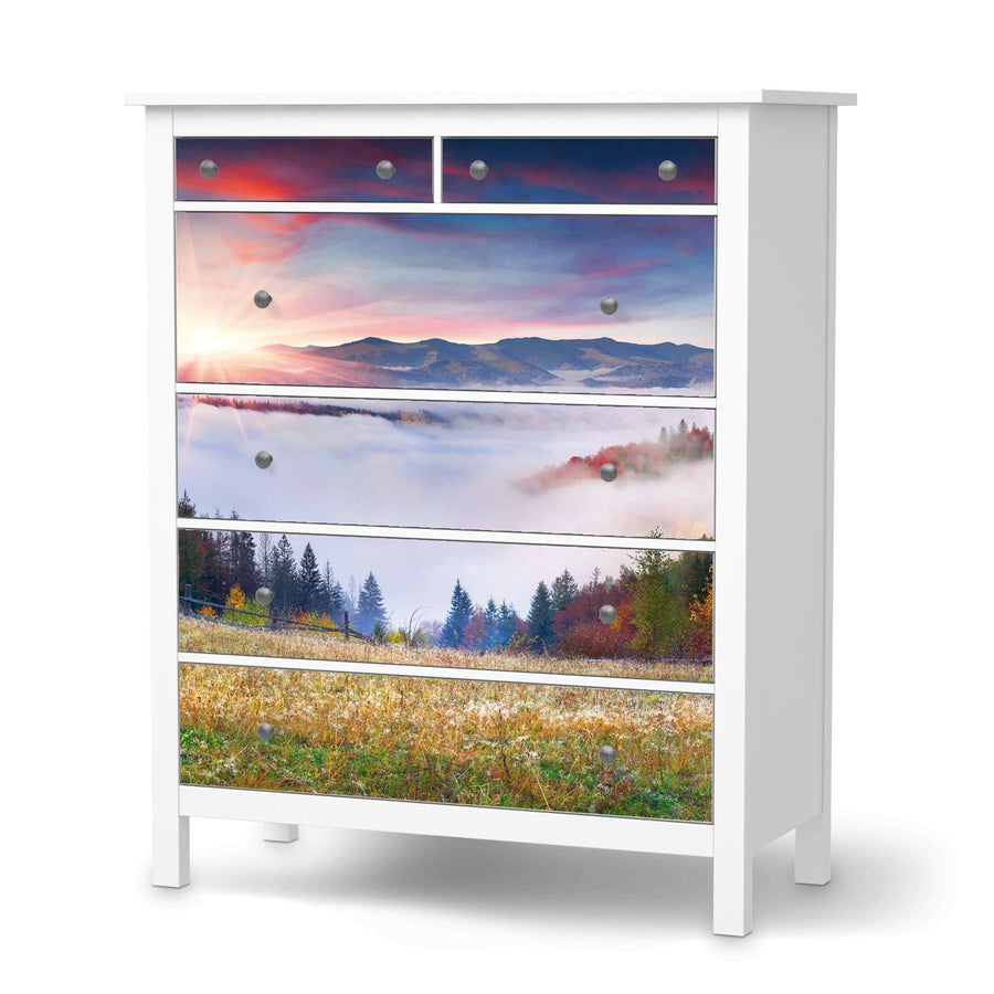 Klebefolie Herbstwald - IKEA Hemnes Kommode 6 Schubladen  - weiss