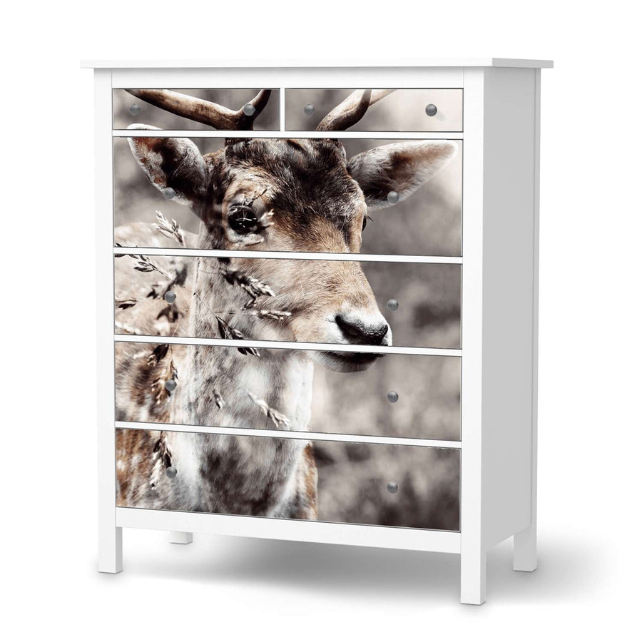 Klebefolie Hirsch - IKEA Hemnes Kommode 6 Schubladen  - weiss