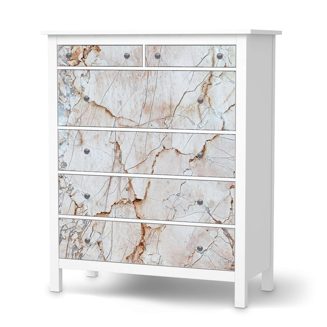 Klebefolie Marmor rosa - IKEA Hemnes Kommode 6 Schubladen  - weiss