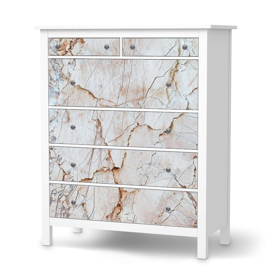 Klebefolie Marmor rosa - IKEA Hemnes Kommode 6 Schubladen  - weiss