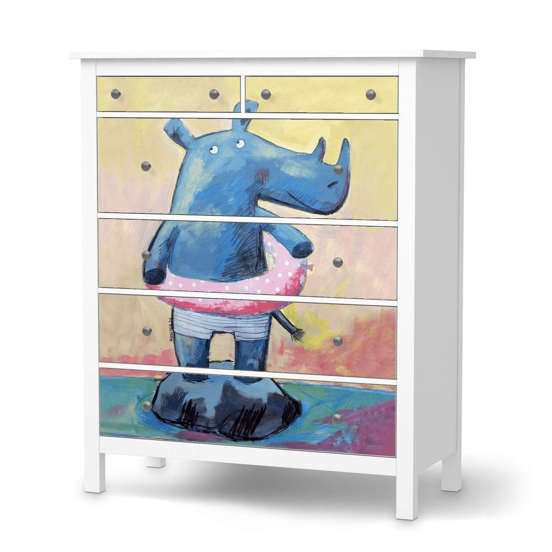 Klebefolie Nashorn - IKEA Hemnes Kommode 6 Schubladen  - weiss