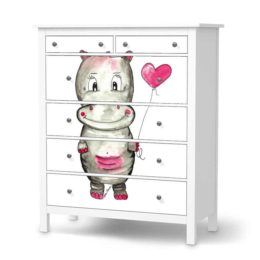 Klebefolie Nilpferd mit Herz - IKEA Hemnes Kommode 6 Schubladen  - weiss