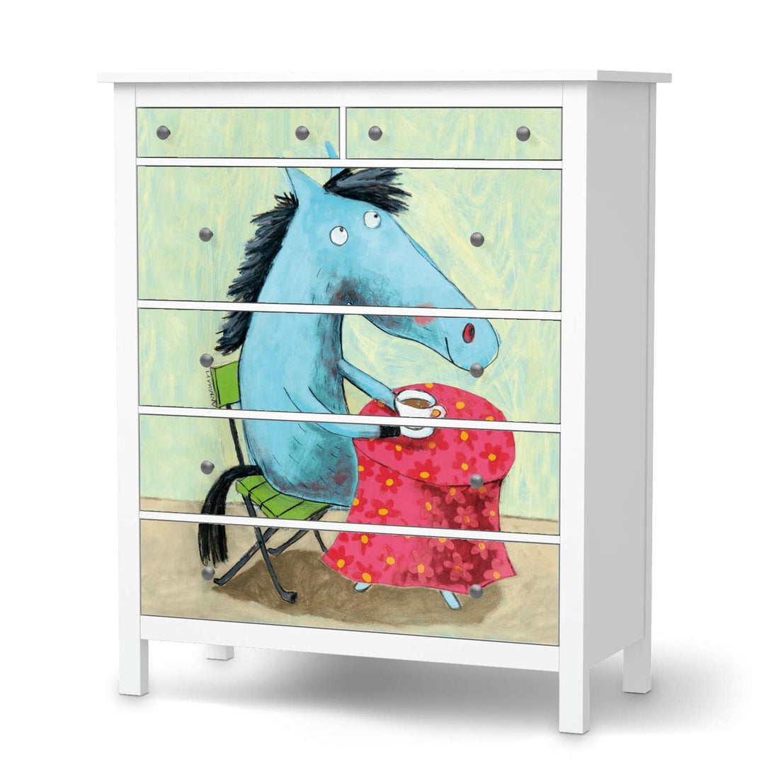 Klebefolie Pferd - IKEA Hemnes Kommode 6 Schubladen  - weiss