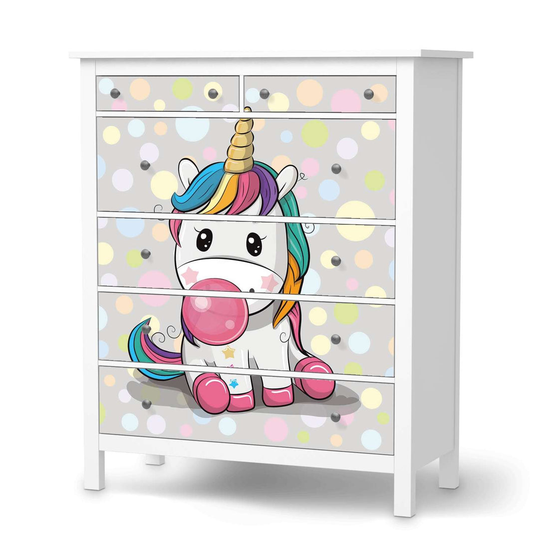 Klebefolie Rainbow das Einhorn - IKEA Hemnes Kommode 6 Schubladen  - weiss