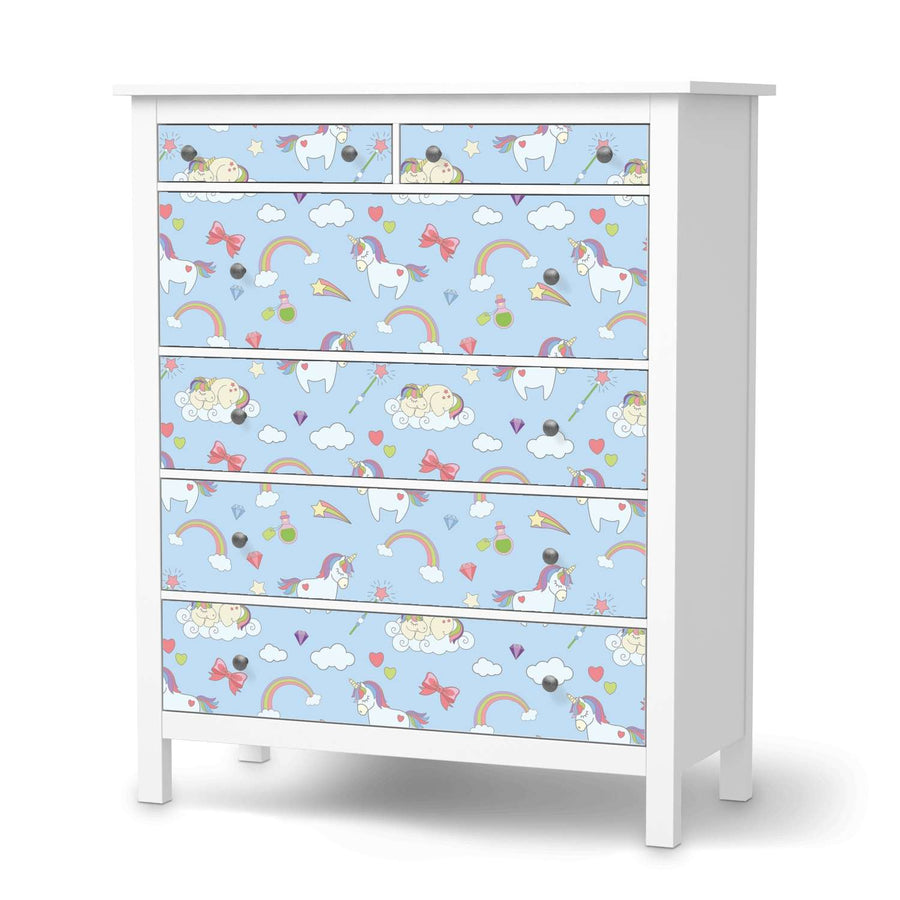 Klebefolie Rainbow Unicorn - IKEA Hemnes Kommode 6 Schubladen  - weiss